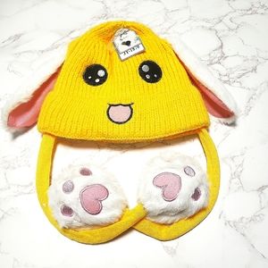 Bunny kids winter hat. Kids fur lined hat.